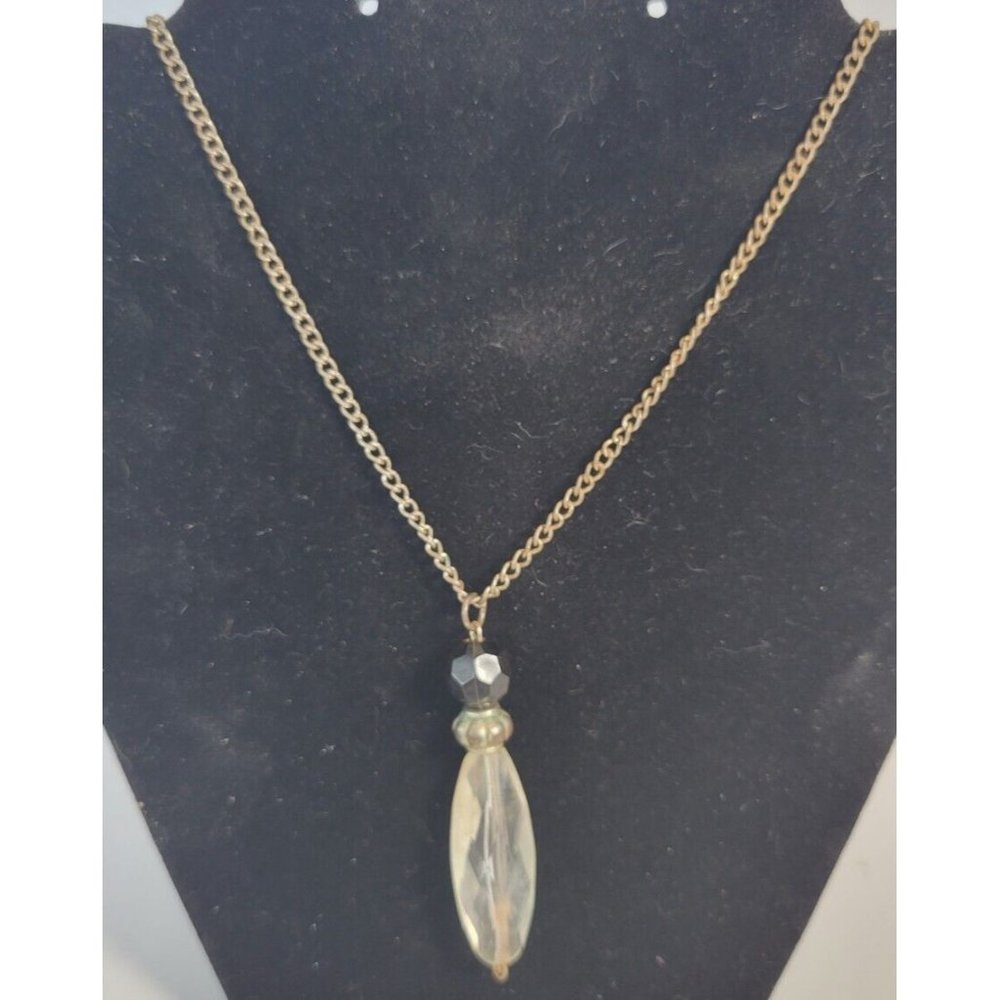 Gold Tone 19" Necklace with White Acrylic Bead Pendant